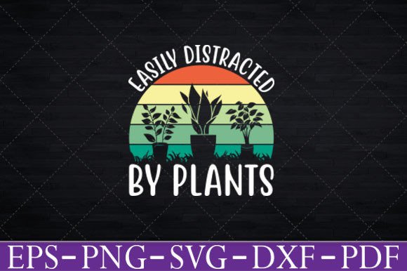 Easily Distracted by Plants Retro T-Shirt Graphics for Crafts