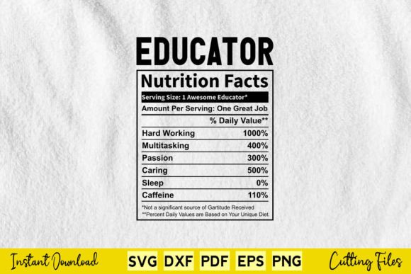 Funny Educator Nutrition Facts Svg Graphics for Crafts