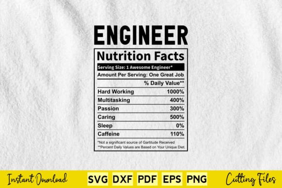 Funny Engineer Nutrition Facts Svg Graphics for Crafts