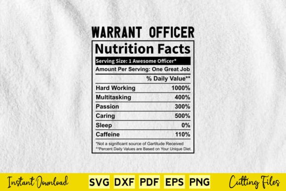 Funny Warrant Officer Nutrition Facts Graphics for Crafts