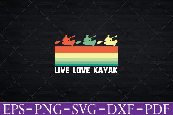 Live Love Kayak Vintage T-Shirt Graphics for Crafts