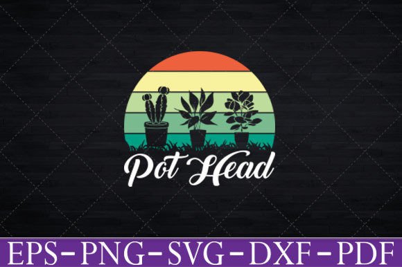 Retro Sun Pot Head Gardening Graphics for Local Crafts